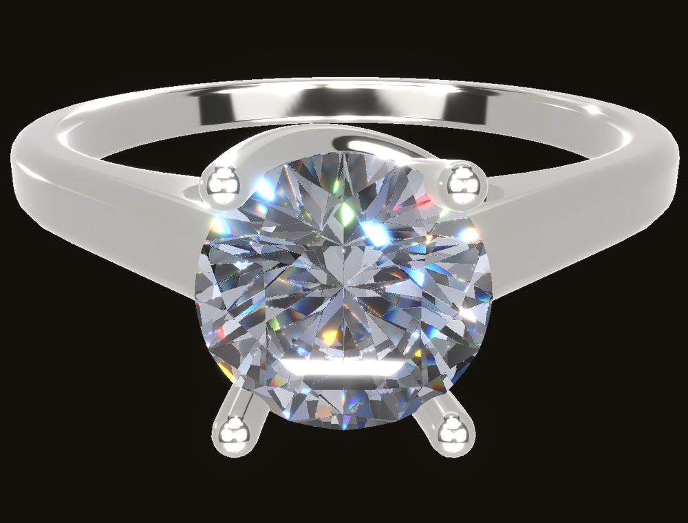 The reference solitaire: a round brilliant in a four-prong setting on a plain band.